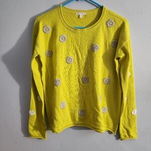 Lisa Todd Pullover Sweater Embroidered Flowers